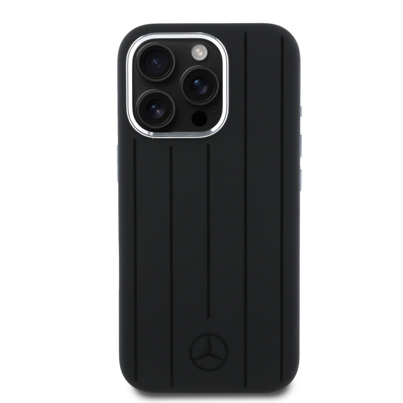 Mercedes Liquid szilikon csíkos mintás MagSafe hátlap iPhone 16 Pro Fekete