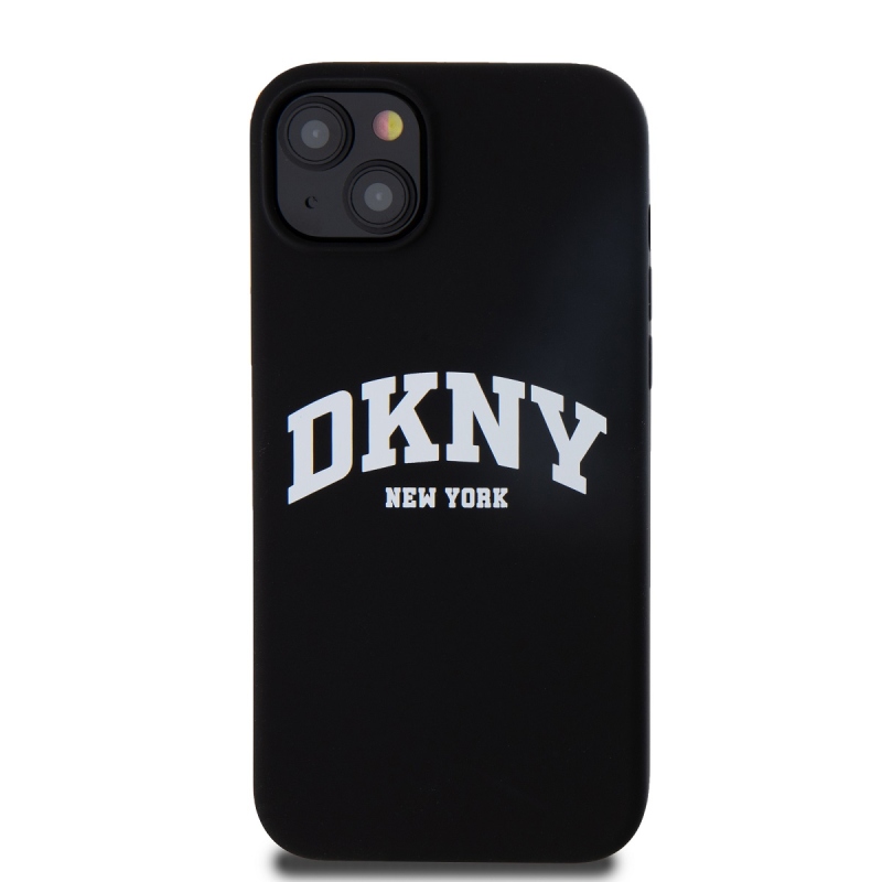 DKNY Liquid Silicone Arch Logo MagSafe hátlapi borító iPhone 15 Plus-hoz Fekete