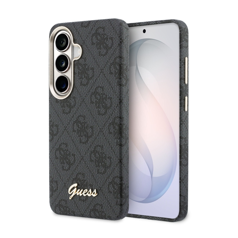 Guess PU 4G Script Metal Logo mágneses hátlap Samsung Galaxy S26 fekete