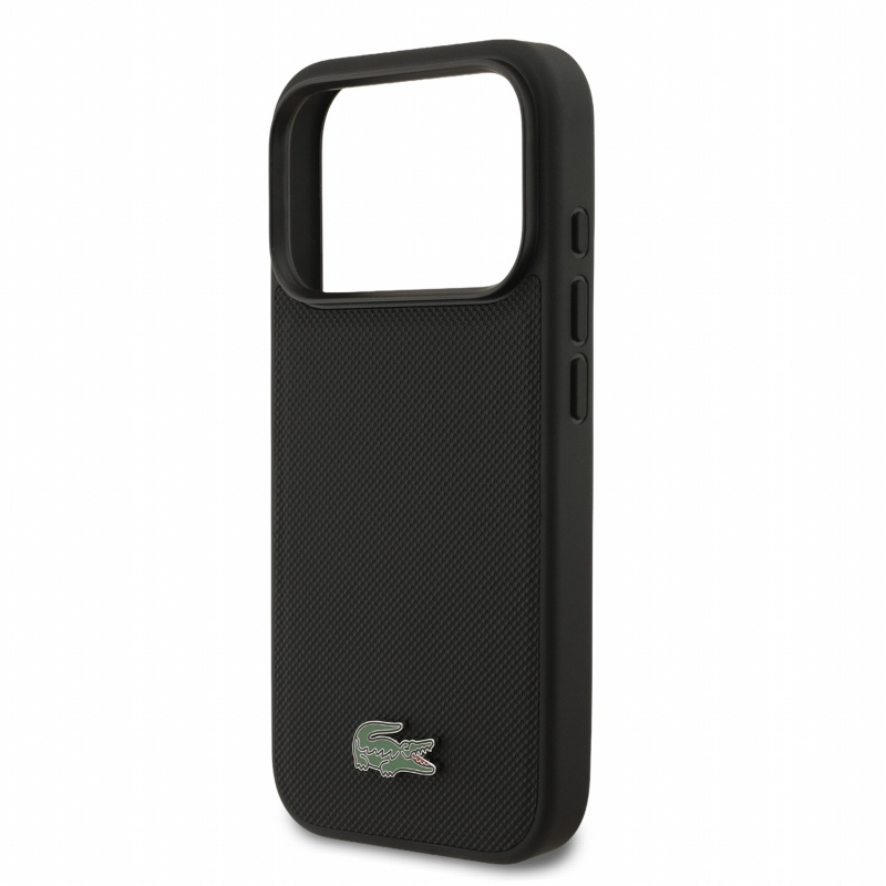 Lacoste PVC Iconic Petit Pique fém logós MagSafe hátsó tok iPhone 18 Pro-hoz, fekete