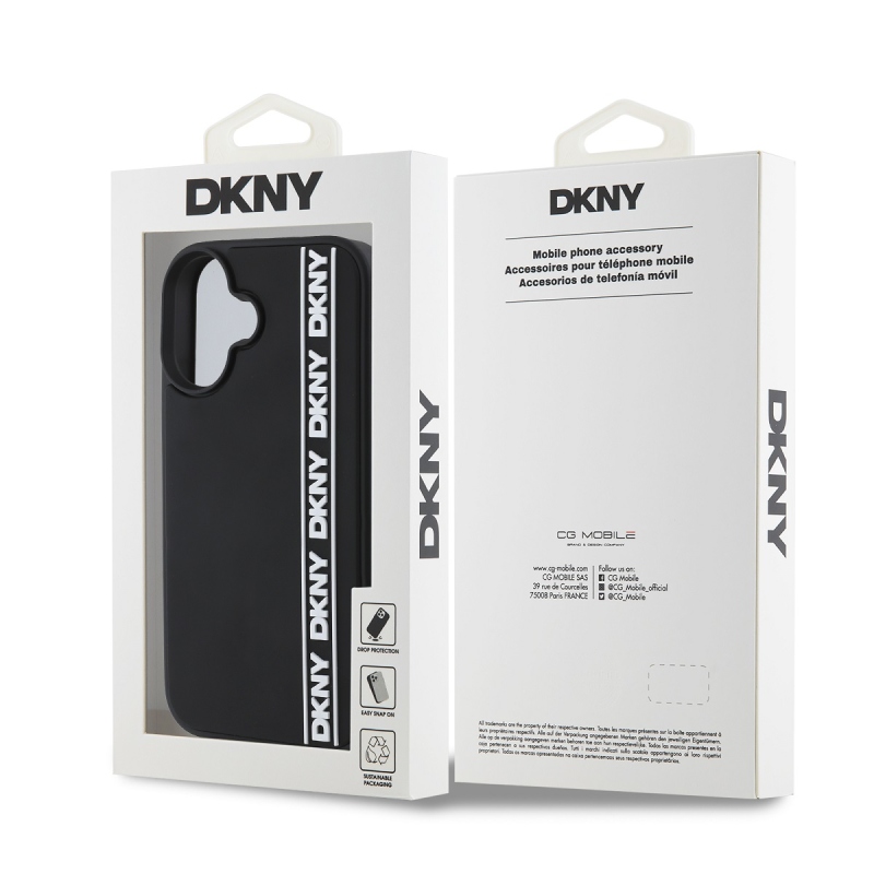 DKNY 3D gumiborítású, ismétlődő logóvonalas hátlap iPhone 16-hoz Fekete