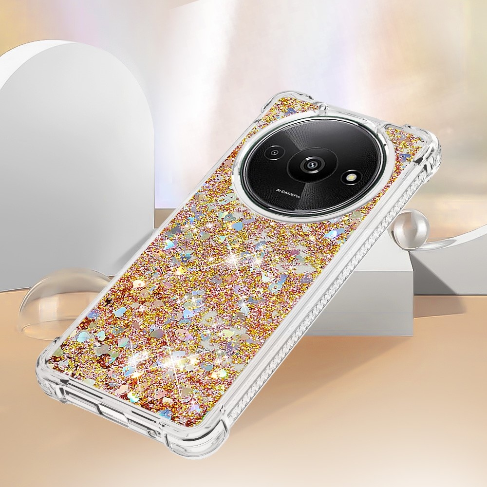Glitter zselés homokóra tok Xiaomi Redmi A3-hoz - arany/szív