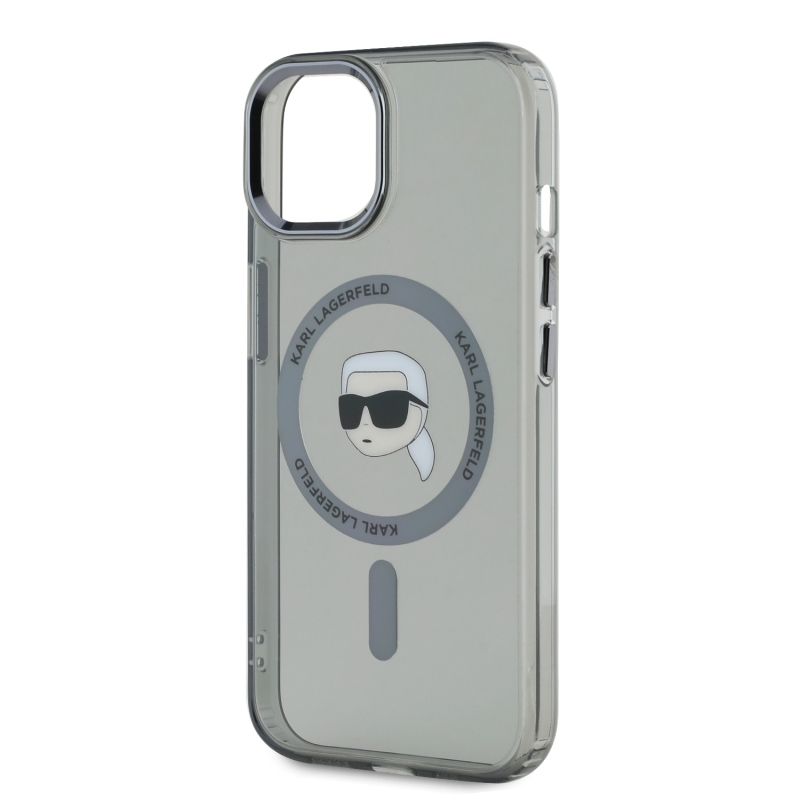 Karl Lagerfeld IML Karl Head fémkeret MagSafe hátlapi borító iPhone 15-hez Fekete