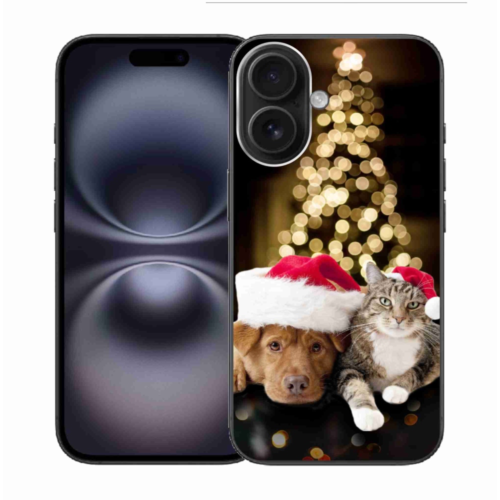 Gél borítás mmCase iPhone 16 készülékhez - Karácsonyi kutya és macska