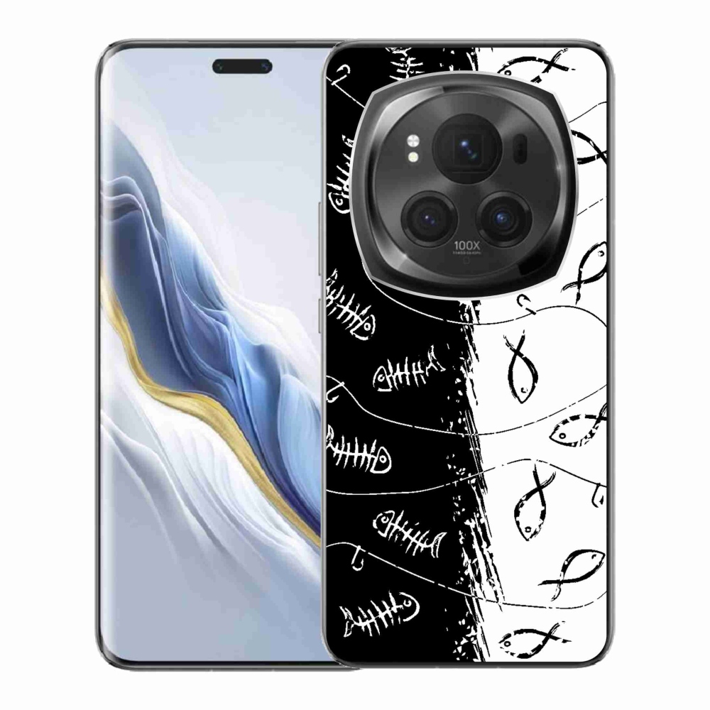 Zselés borítás mmCase a Honor Magic 6 Pro 5G számára - csontvázak és halak