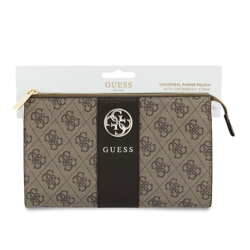 Guess PU 4G Stripe Metal Logo mobiltelefon-táska, barna