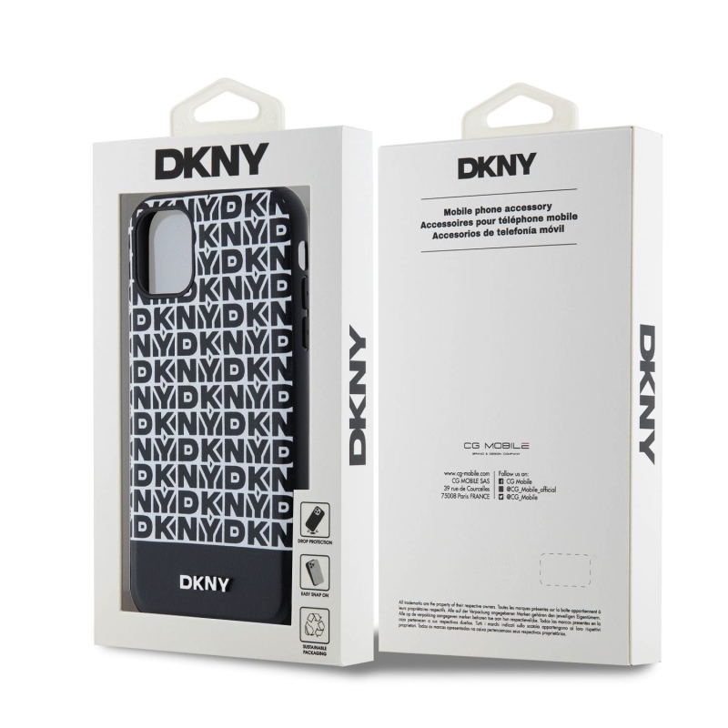 DKNY PU bőr ismétlődő mintás alsó csíkos MagSafe hátlap iPhone 11-hez Fekete