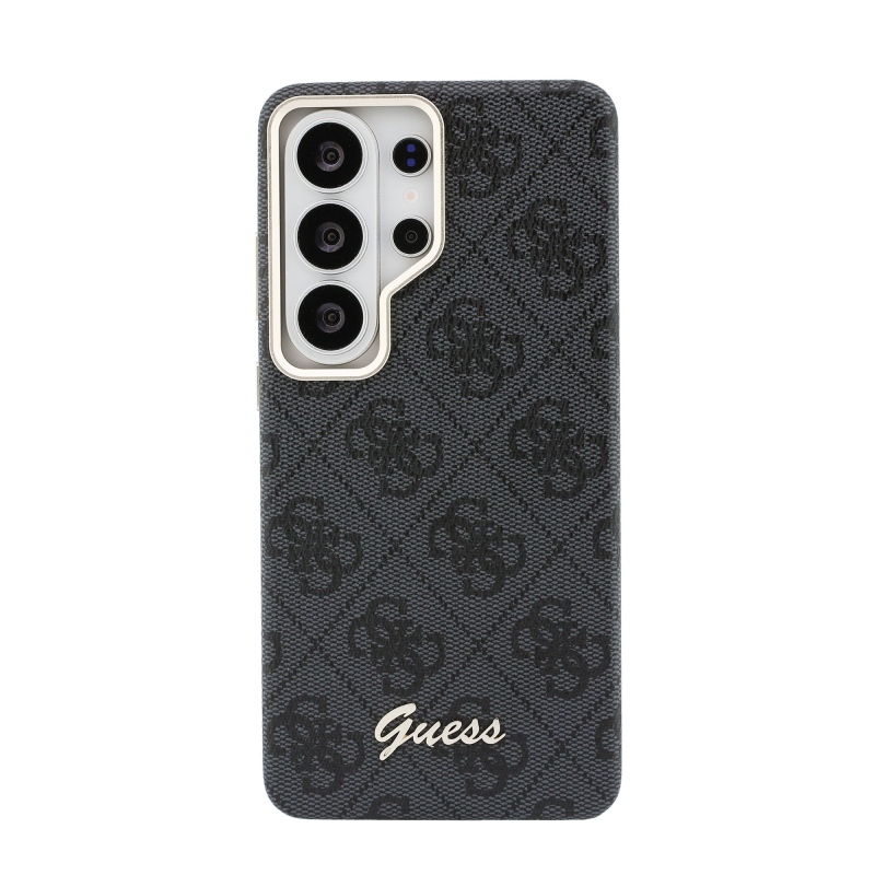 Guess PU 4G Script Metal Logo mágneses hátlap Samsung Galaxy S26 Ultra fekete