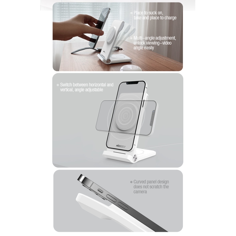 Nillkin PowerTrio 3in1 MagSafe vezeték nélküli töltő Apple Watch-hoz Fehér (MFI)