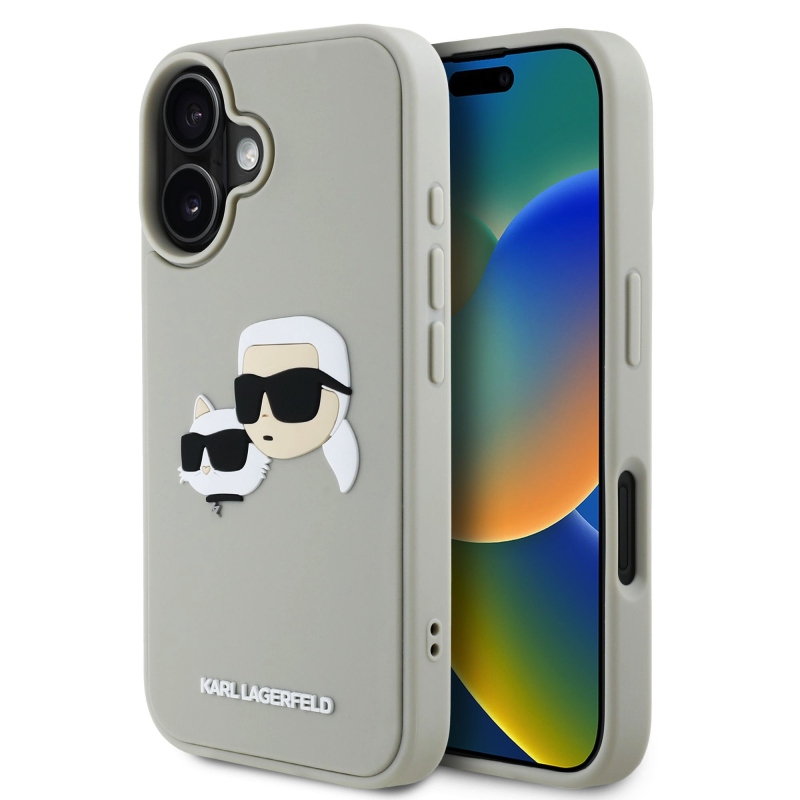 Karl Lagerfeld 3D gumiból készült duplafejű hátlap iPhone 16 bézs színűre