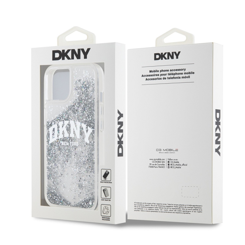DKNY Liquid Glitter Arch Logo hátlap iPhone 15-hez Átlátszó