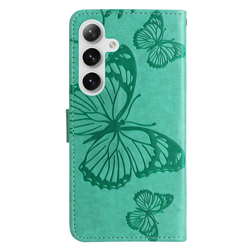 Nagy pillangó könyv tok Samsung Galaxy S25-hez - teal - teal