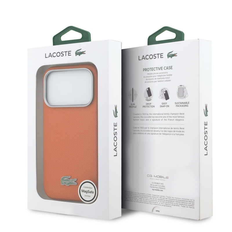 Lacoste PVC Petit Pique Semi Wrap MagSafe borító iPhone 17 Pro Max-hoz narancssárga