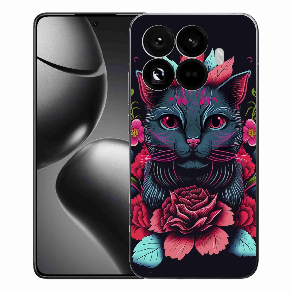 Gél borító mmCase a Xiaomi 15T Pro számára - virágok és macska