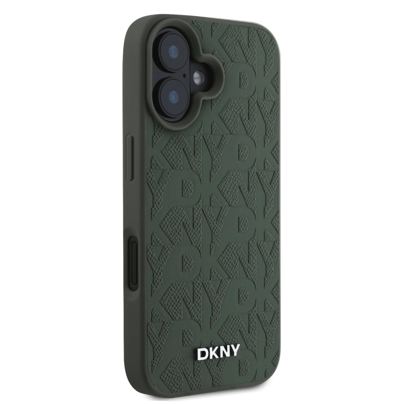 DKNY Magsafe PU bőr rácsmintás hátlap iPhone 16-hoz, zöld