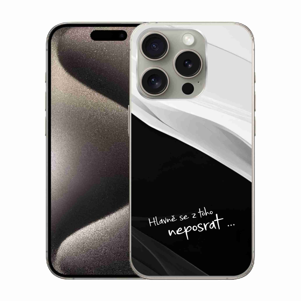 Gél borító mmCase iPhone 15 Pro készülékhez - vicces szöveg 13 fekete és fehér háttérrel