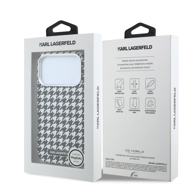 Karl Lagerfeld PU Houndstooth gyantalemez MagSafe hátlapi borító iPhone 17 Pro fekete színűhöz