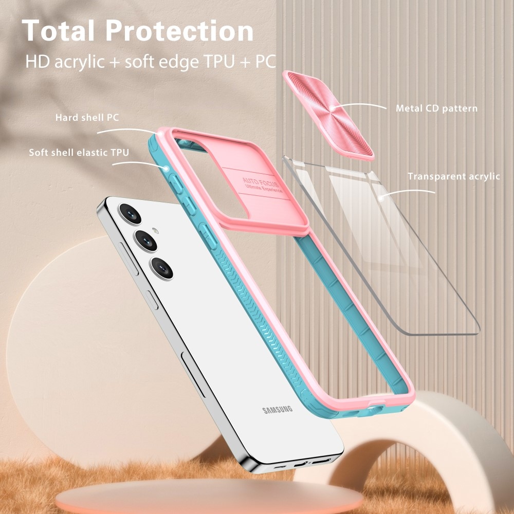 Tartós hátlapi borítás kamerafedéllel Samsung Galaxy S25+ készülékhez - rózsaszín/kék-zöld