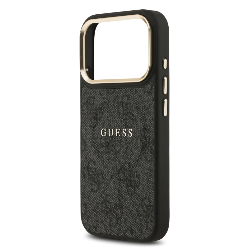 Guess PU bőr 4G aranykeret MagSafe hátlap iPhone 17 Pro Fekete