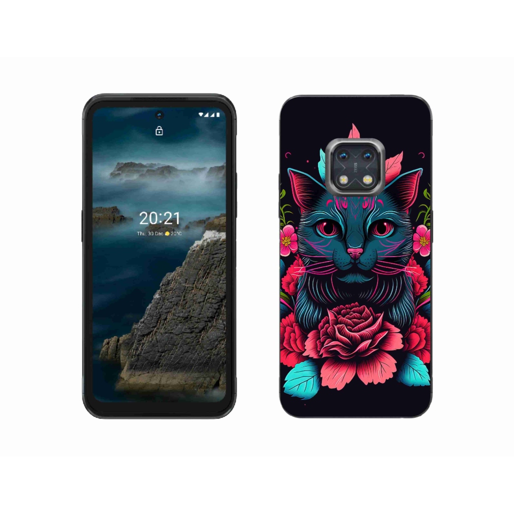 Zselés borító mmCase a Nokia XR20 készülékhez - virágok és macska