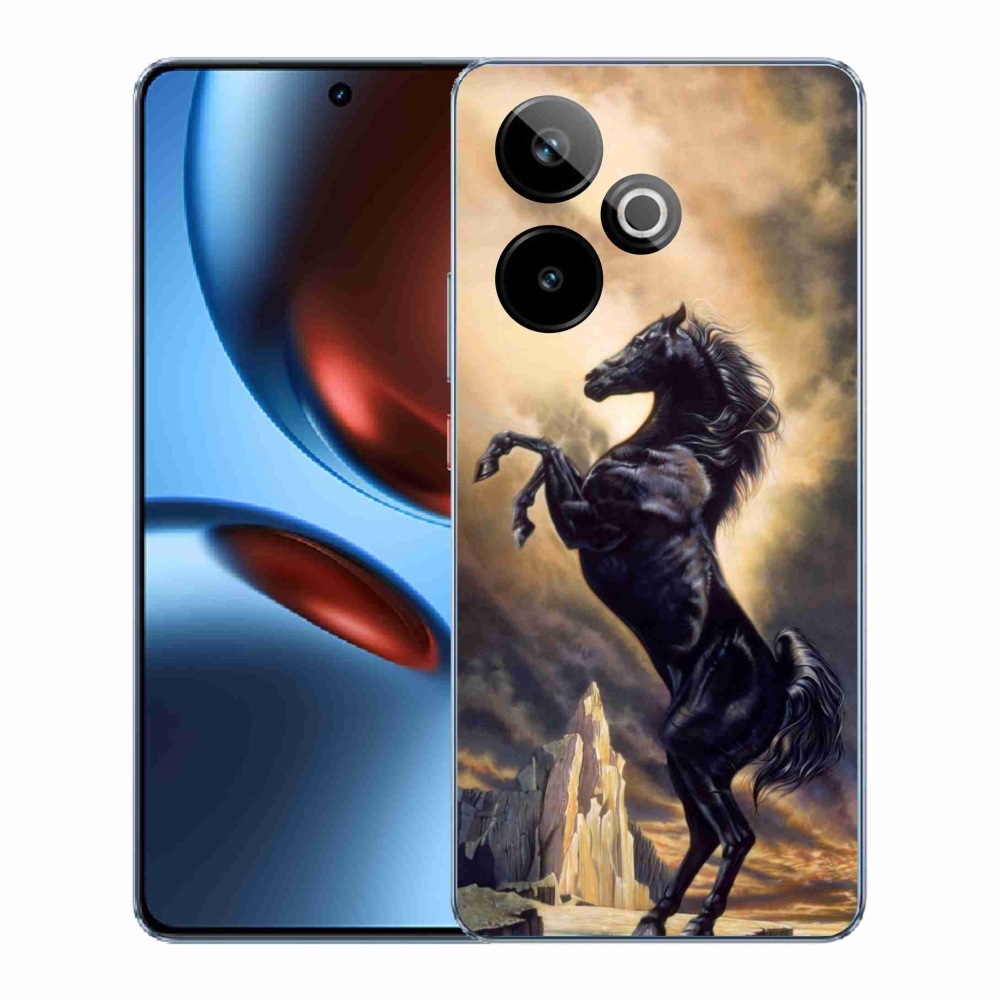 Gél borítás mmCase a Realme GT 7 5G/GT 7T 5G számára - fekete rajzfilm ló