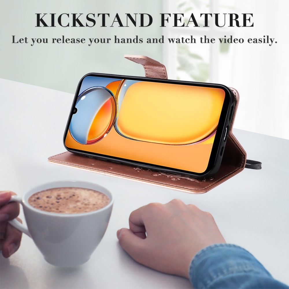 Nagy pillangó könyv tok Xiaomi Poco C65/Redmi 13C - rózsa arany