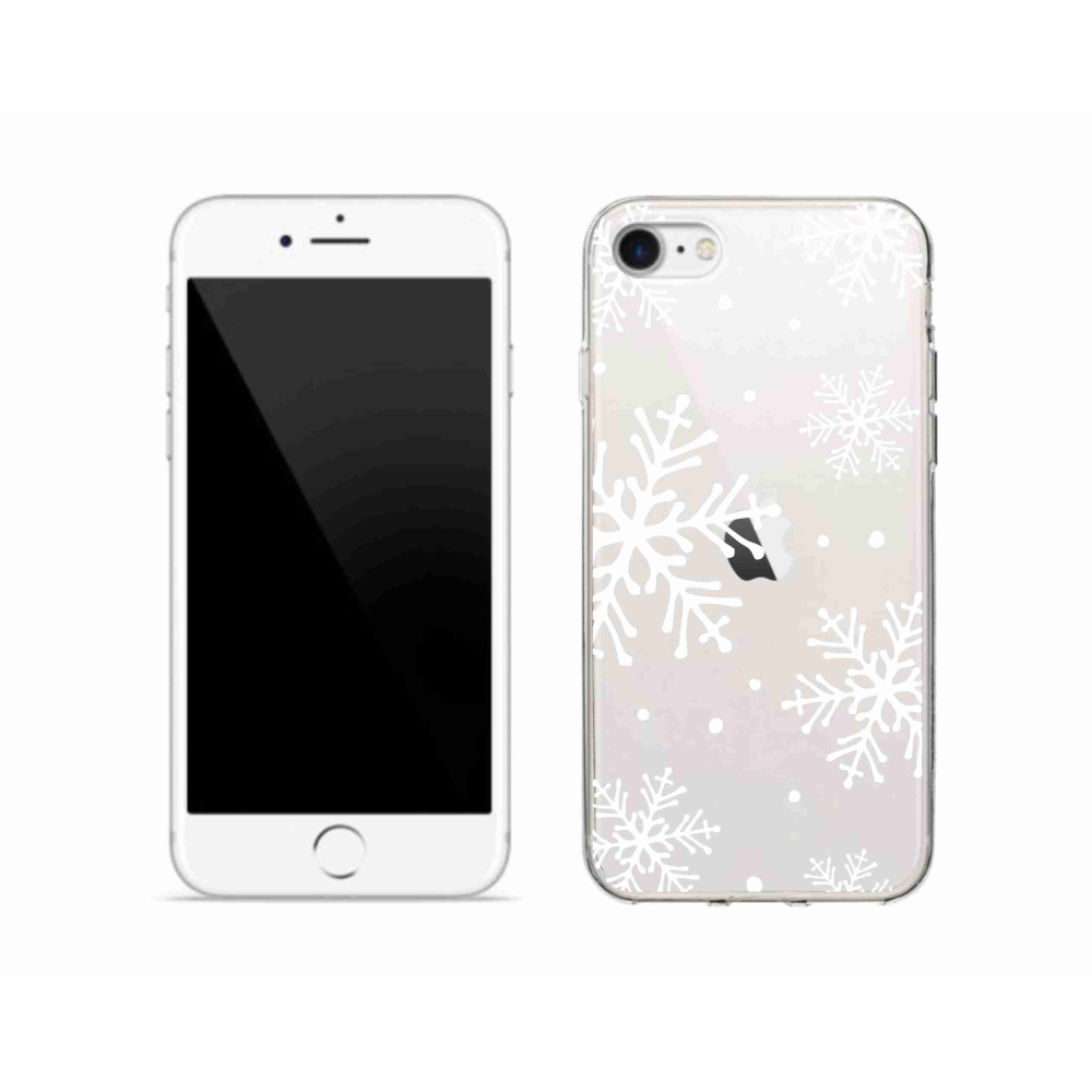 Zselés borítás mmCase iPhone SE (2020) készülékhez - fehér hópelyhek átlátszó háttéren