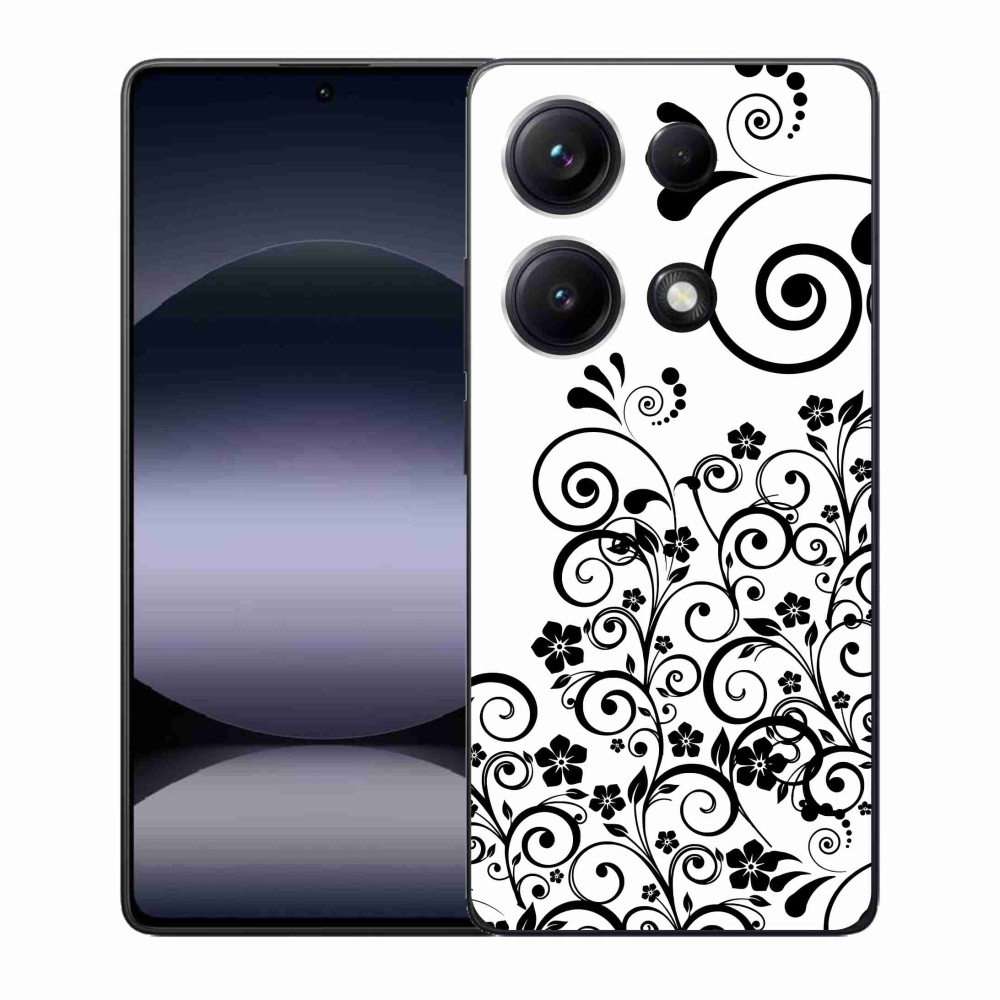 Gél borító mmCase a Xiaomi Redmi Note 14S-hez - fekete és fehér virágmintás