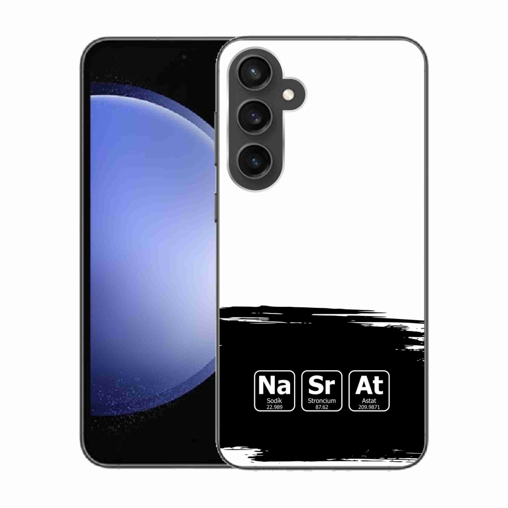 Gél borítás mmCase Samsung Galaxy S23 FE - kémiai elemek fekete és fehér háttérrel