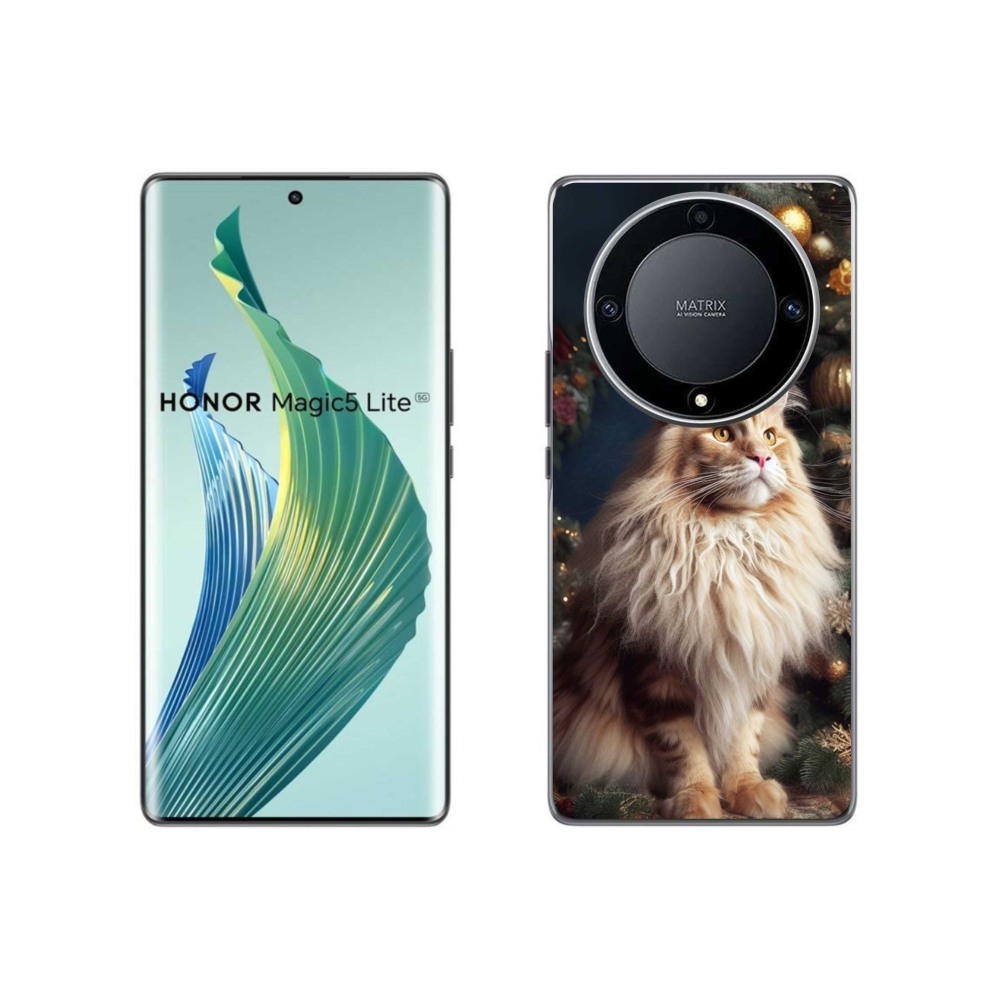 Zselés borítás mmCase a Honor Magic 5 Lite 5G számára - macska a fánál