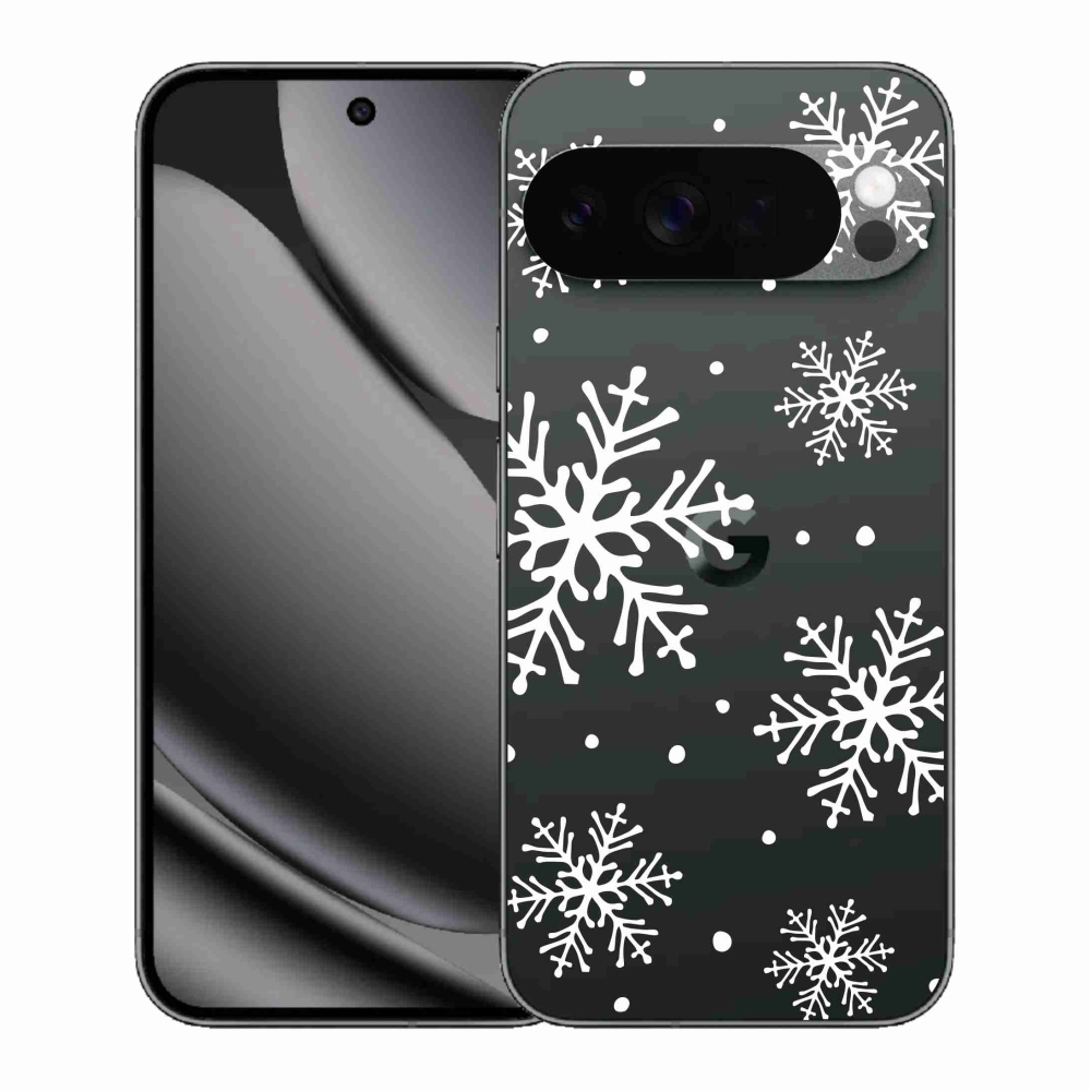 Gél borítás mmCase a Google Pixel 10 Pro XL számára - fehér hópelyhek átlátszó háttéren