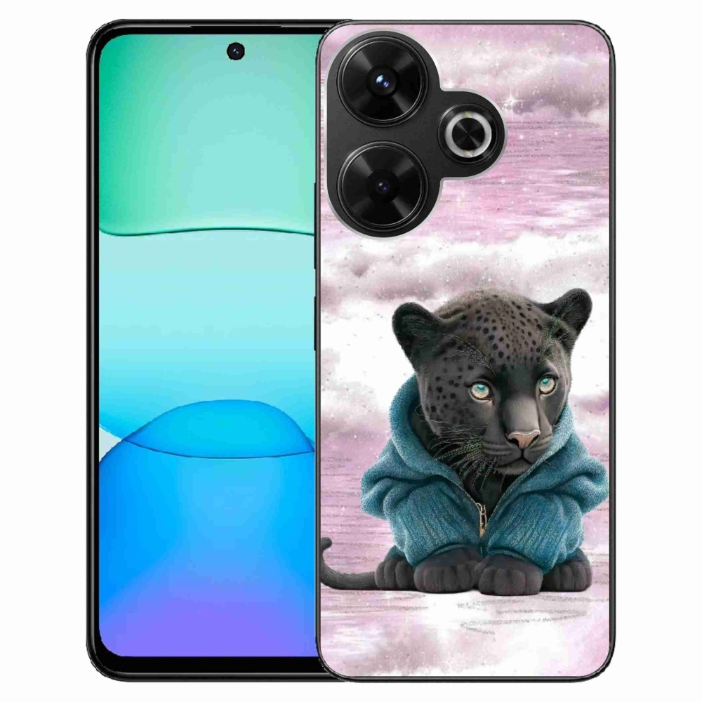 Gél borítás mmCase a Xiaomi Redmi 13 4G/Poco M6 4G számára - fekete párduc pulóverben