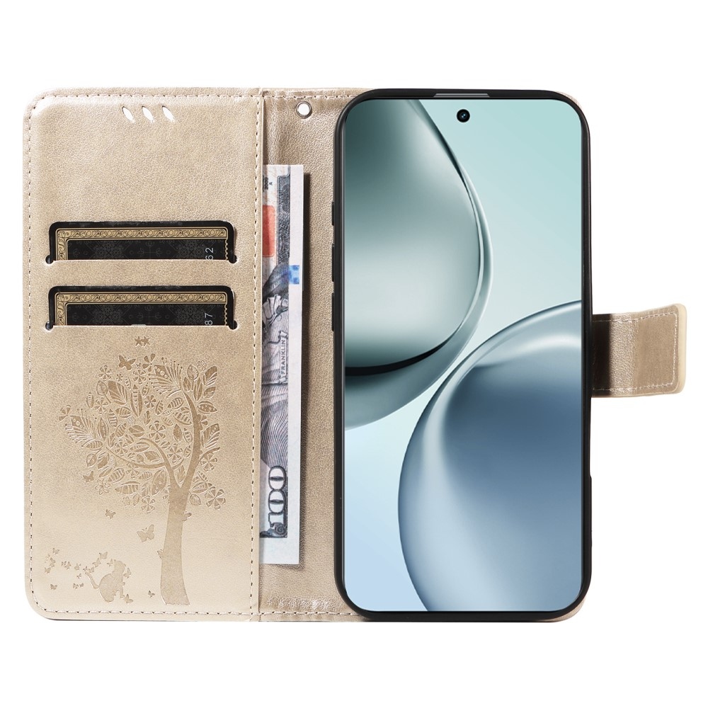 Fák könyvtáska a Realme 14 Pro+ 5G számára - arany színben