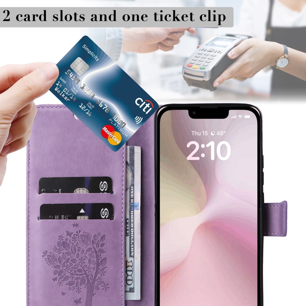 Fák könyvtáska iPhone 16e készülékhez - világos lila