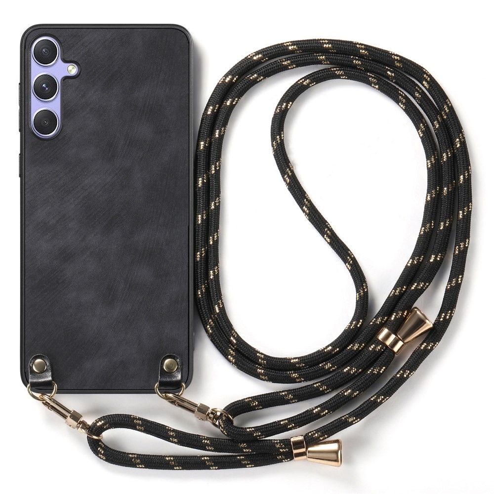 Retro zselés tok húzózsinórral és műbőrrel Samsung Galaxy A26 5G készülékhez - fekete