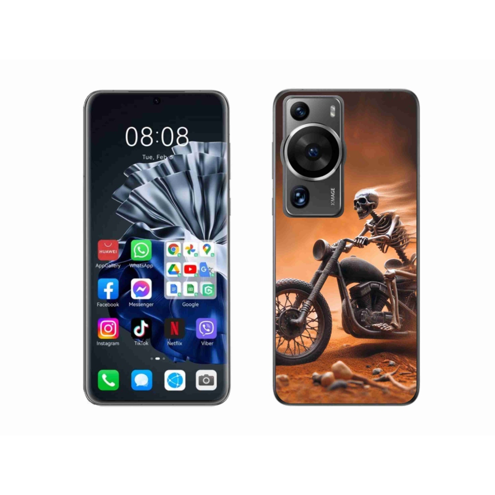 Gél borítás mmCase a Huawei P60 Pro számára - csontváz egy motorkerékpáron