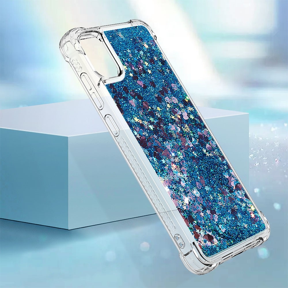 Glitter homokóra zselés tok Samsung Galaxy A06 4G - kék/szívek