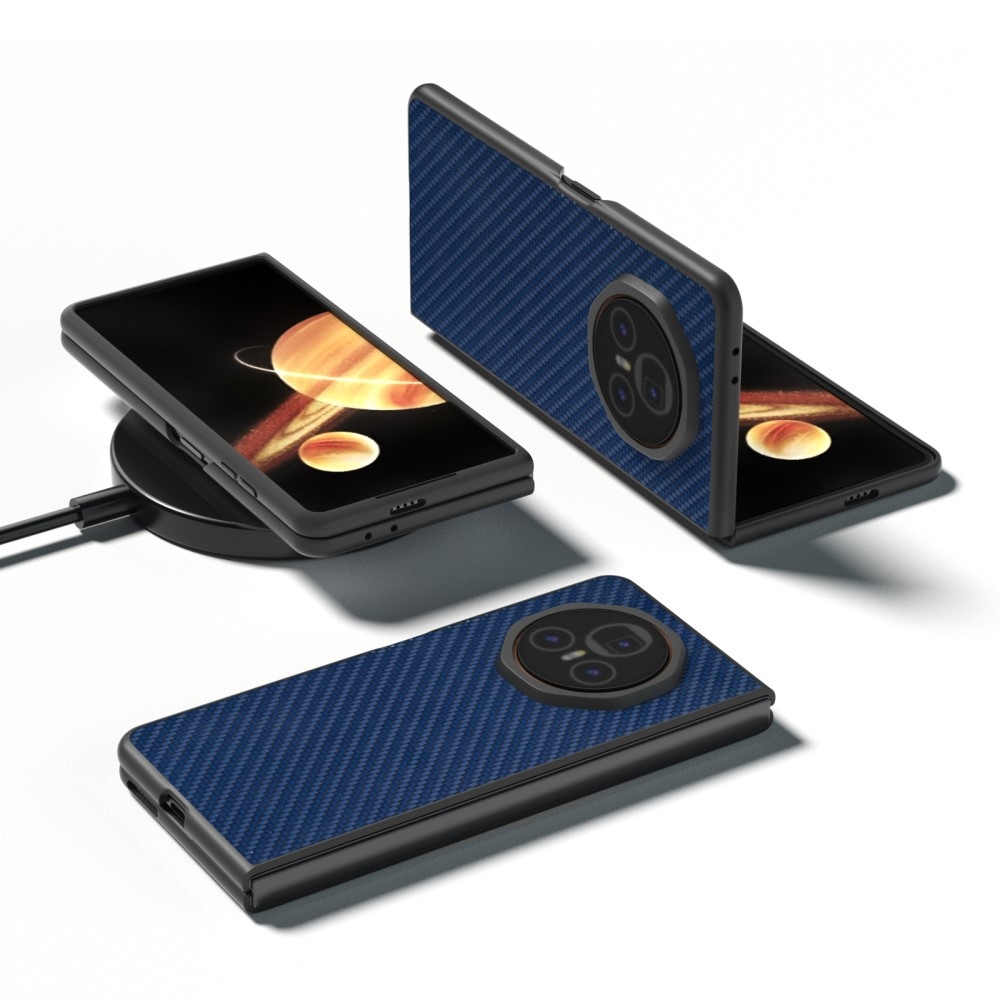 Szénszálas műanyag tok műbőrrel Honor Magic V3-hoz - sötétkék