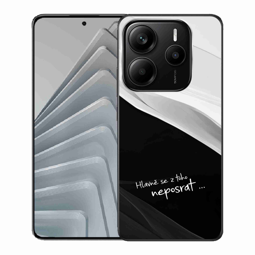 Gél borító mmCase a Xiaomi Redmi Note 14 5G-hez - vicces szöveg 13 fekete és fehér háttérrel