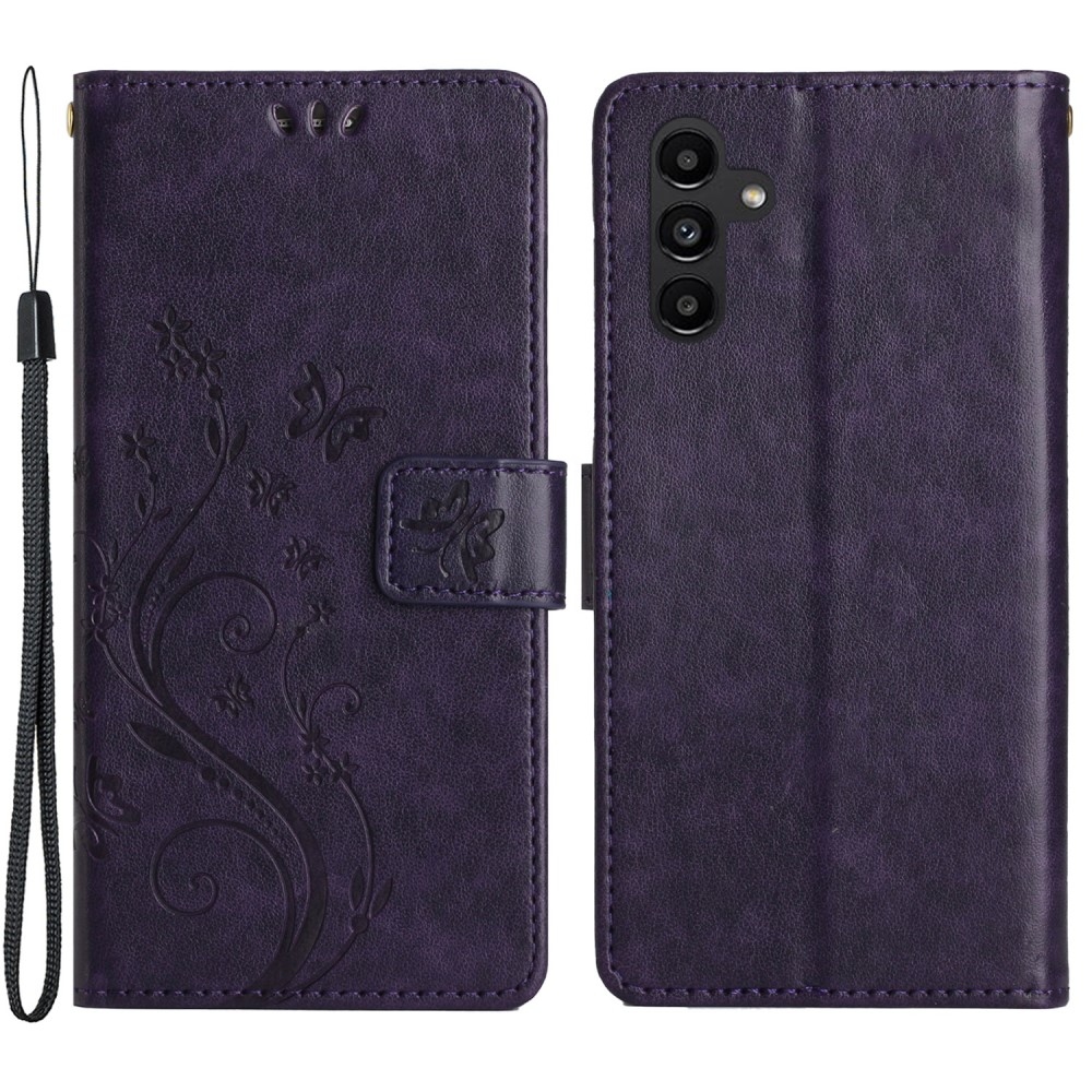 Virágok könyv tok Samsung Galaxy A05s készülékhez - sötét lila