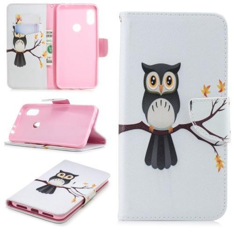 Mágneses PU bőr pénztárca tok a Xiaomi Redmi Note 6 Pro-hoz - bagoly az ágon