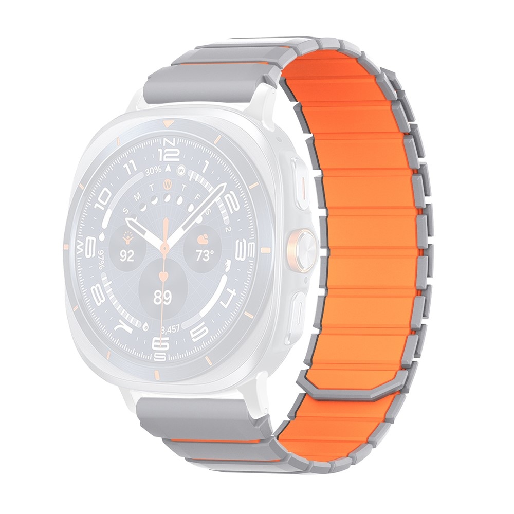 Magnete szilikon karkötő a Samsung Galaxy Watch9 40 mm/44 mm, Watch8 44 mm/40 mm és Watch8 Classic 46 mm modellekhez – szürke/narancssárga