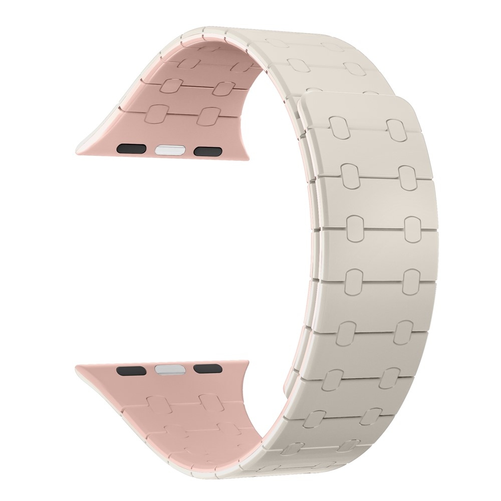 Mágneses szilikon karkötő az Apple Watch Ultra 4/3/2/1 (49 mm) és 12/11/10 (46 mm) modellekhez – bézs/rózsaszín