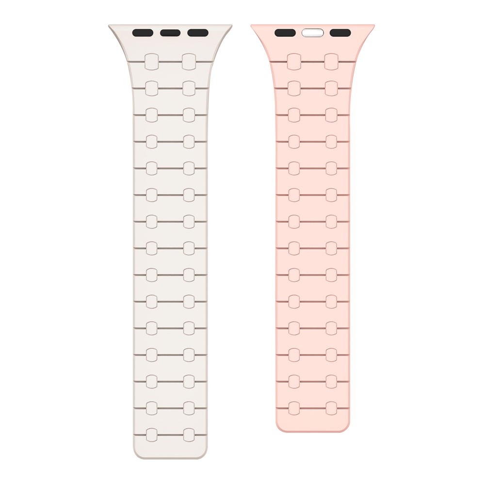 Mágneses szilikon karkötő az Apple Watch Ultra 4/3/2/1 (49 mm) és 12/11/10 (46 mm) modellekhez – bézs/rózsaszín
