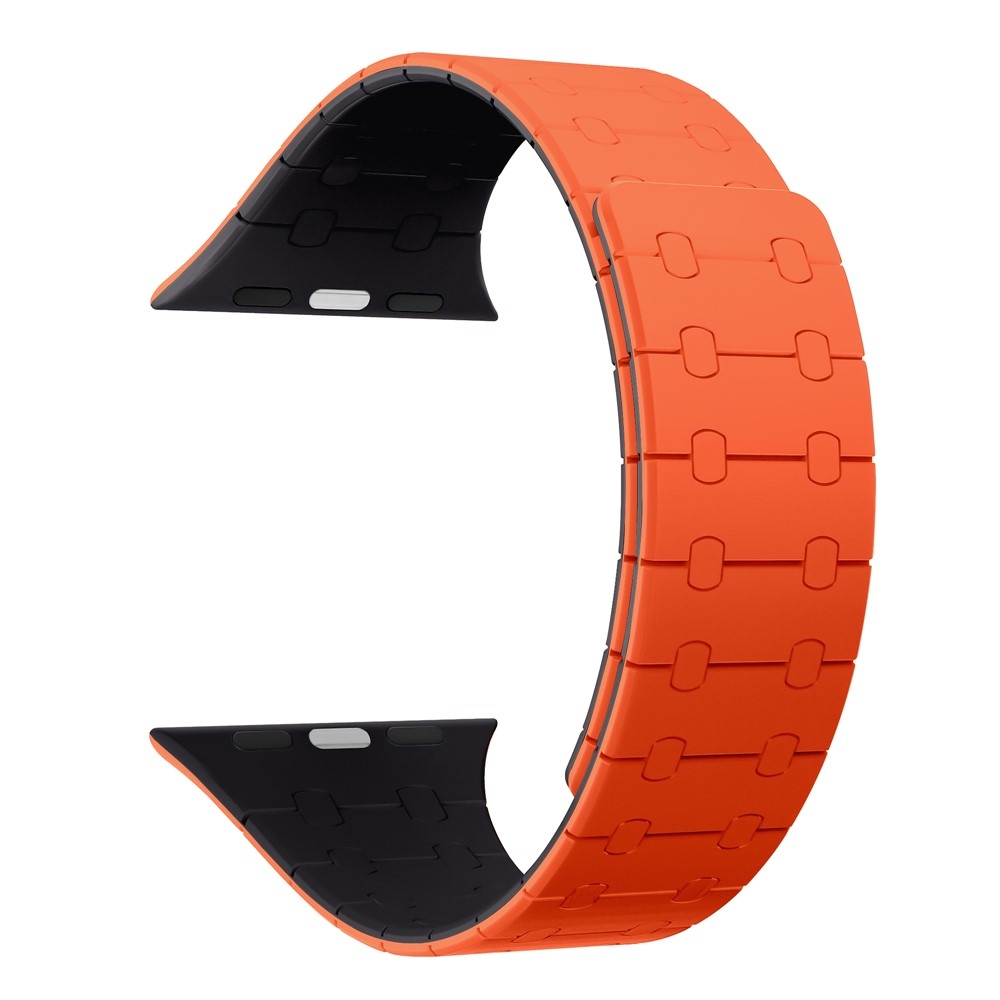 Mágneses szilikon karkötő az Apple Watch Ultra 4/3/2/1 49 mm-es és 12/11/10 46 mm-es modellekhez – narancssárga/sötétkék