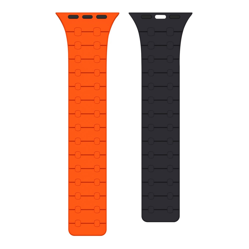 Mágneses szilikon karkötő az Apple Watch Ultra 4/3/2/1 49 mm-es és 12/11/10 46 mm-es modellekhez – narancssárga/sötétkék