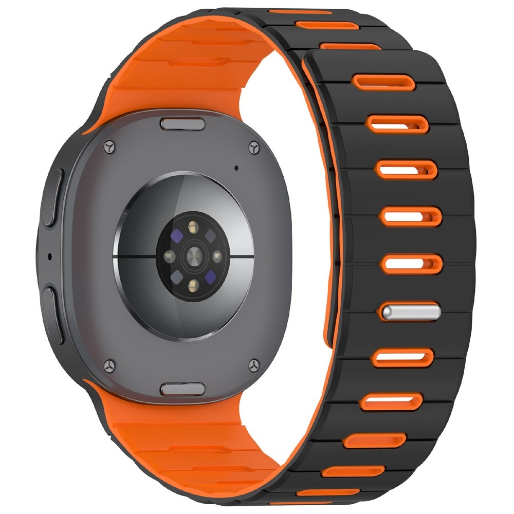 Mágneses szilikon karkötő a Samsung Galaxy Watch9 40 mm/44 mm, Watch8 44 mm/40 mm és Watch8 Classic 46 mm modellekhez – fekete/narancssárga