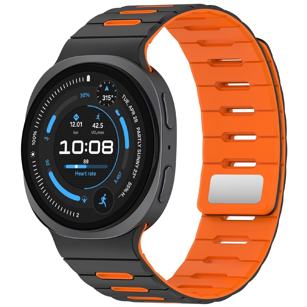 Mágneses szilikon karkötő a Samsung Galaxy Watch9 40 mm/44 mm, Watch8 44 mm/40 mm és Watch8 Classic 46 mm modellekhez – fekete/narancssárga