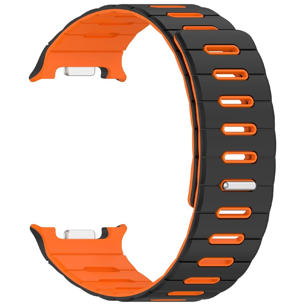 Mágneses szilikon karkötő a Samsung Galaxy Watch9 40 mm/44 mm, Watch8 44 mm/40 mm és Watch8 Classic 46 mm modellekhez – fekete/narancssárga