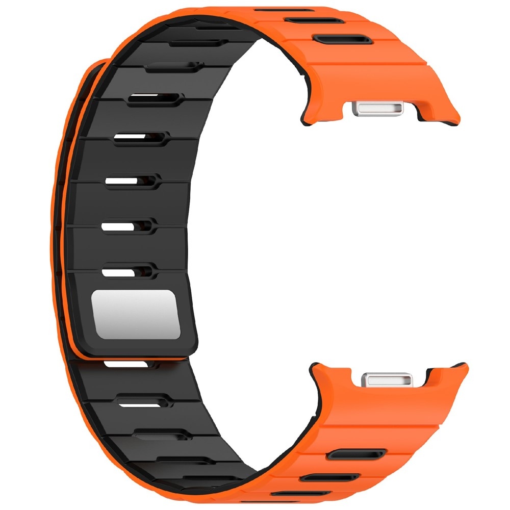 Mágneses szilikon karkötő a Samsung Galaxy Watch9 40 mm/44 mm, Watch8 44 mm/40 mm és Watch8 Classic 46 mm modellekhez – narancssárga/fekete